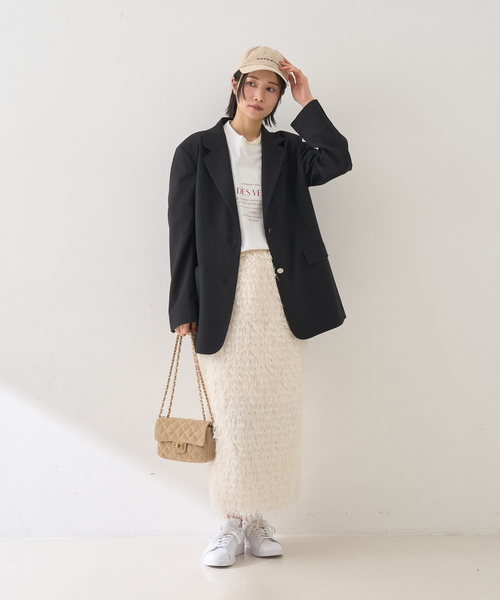 Rouge vif Anna（ルージュヴィフアンナ）の「フリンジフェザーサイドスリットスカート（スカート・レディース・オフホワイト/ブラック・38/36）」の14枚目の写真