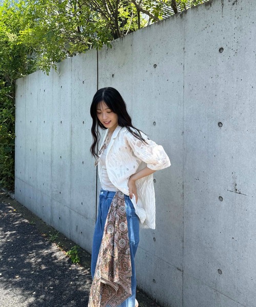 AS KNOW AS plus（アズノゥアズプラス）の「♪アソートデザイン 半袖テーラードジャケット（シアージャガード、シワサテン、ストライプ）（テーラードジャケット・レディース・チャコールグレー/アイボリー系/アイボリー・FREE）」の10枚目の写真