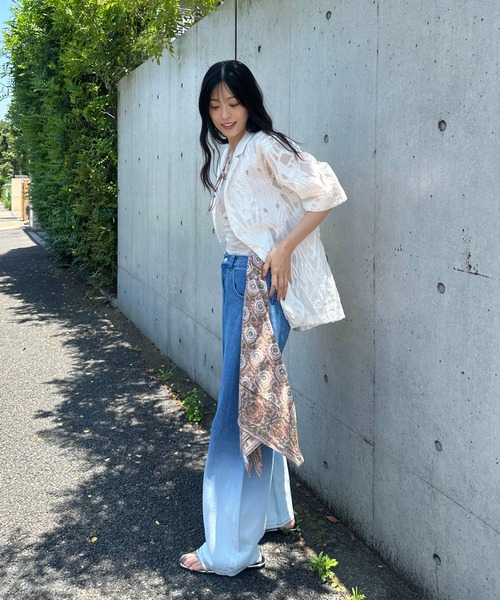 AS KNOW AS plus（アズノゥアズプラス）の「♪アソートデザイン 半袖テーラードジャケット（シアージャガード、シワサテン、ストライプ）（テーラードジャケット・レディース・チャコールグレー/アイボリー系/アイボリー・FREE）」の12枚目の写真