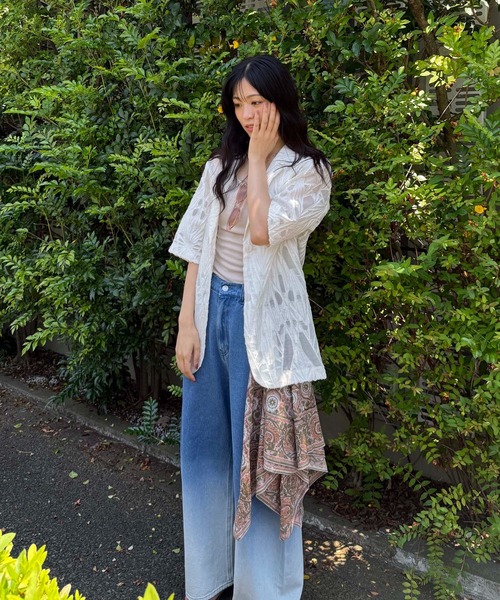 AS KNOW AS plus（アズノゥアズプラス）の「♪アソートデザイン 半袖テーラードジャケット（シアージャガード、シワサテン、ストライプ）（テーラードジャケット・レディース・チャコールグレー/アイボリー系/アイボリー・FREE）」の11枚目の写真