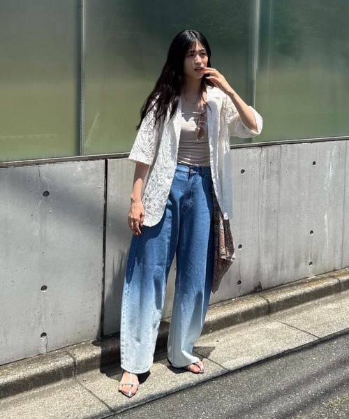 AS KNOW AS plus（アズノゥアズプラス）の「♪アソートデザイン 半袖テーラードジャケット（シアージャガード、シワサテン、ストライプ）（テーラードジャケット・レディース・チャコールグレー/アイボリー系/アイボリー・FREE）」の13枚目の写真