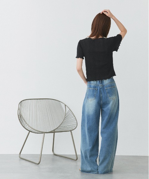 ad thie(アドティエ)の「ネックリボン リブニットトップス(Tシャツ/カットソー・レディース・オフホワイト/ブラック・FREE)」の21枚目の写真