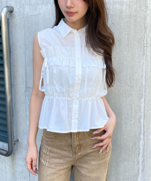 3.3 Field Trip （3.3フィールドトリップ）の「3.3 Field Trip／ノースリーブフリルブラウス（シャツ/ブラウス・レディース・その他1/サックスブルー/オフホワイト・FREE）」の2枚目の写真