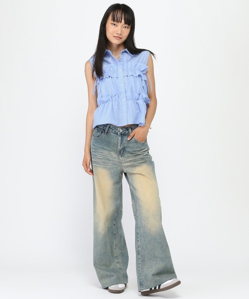 3.3 Field Trip （3.3フィールドトリップ）の「3.3 Field Trip／ノースリーブフリルブラウス（シャツ/ブラウス・レディース・その他1/サックスブルー/オフホワイト・FREE）」の6枚目の写真