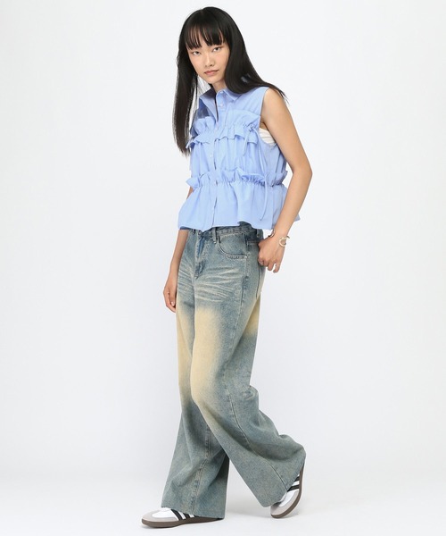 3.3 Field Trip （3.3フィールドトリップ）の「3.3 Field Trip／ノースリーブフリルブラウス（シャツ/ブラウス・レディース・その他1/サックスブルー/オフホワイト・FREE）」の5枚目の写真