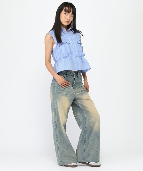 3.3 Field Trip （3.3フィールドトリップ）の「3.3 Field Trip／ノースリーブフリルブラウス（シャツ/ブラウス・レディース・その他1/サックスブルー/オフホワイト・FREE）」の4枚目の写真