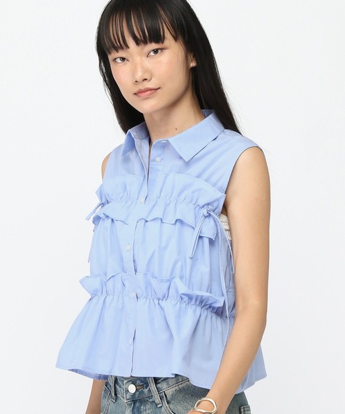 3.3 Field Trip （3.3フィールドトリップ）の「3.3 Field Trip／ノースリーブフリルブラウス（シャツ/ブラウス・レディース・その他1/サックスブルー/オフホワイト・FREE）」の18枚目の写真