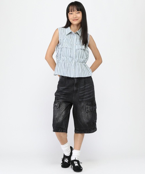 3.3 Field Trip （3.3フィールドトリップ）の「3.3 Field Trip／ノースリーブフリルブラウス（シャツ/ブラウス・レディース・その他1/サックスブルー/オフホワイト・FREE）」の9枚目の写真