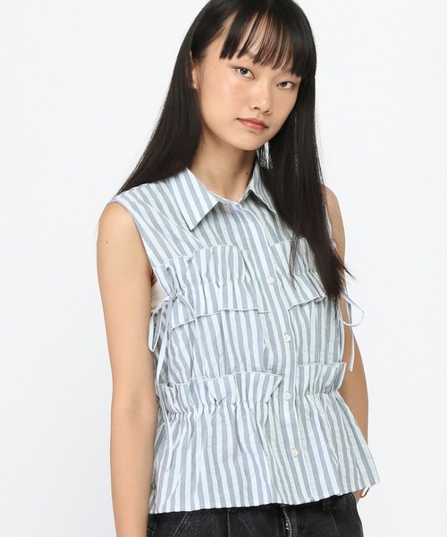 3.3 Field Trip （3.3フィールドトリップ）の「3.3 Field Trip／ノースリーブフリルブラウス（シャツ/ブラウス・レディース・その他1/サックスブルー/オフホワイト・FREE）」の8枚目の写真