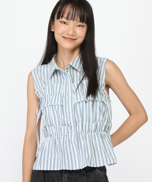3.3 Field Trip （3.3フィールドトリップ）の「3.3 Field Trip／ノースリーブフリルブラウス（シャツ/ブラウス・レディース・その他1/サックスブルー/オフホワイト・FREE）」の7枚目の写真