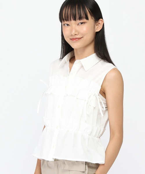 3.3 Field Trip （3.3フィールドトリップ）の「3.3 Field Trip／ノースリーブフリルブラウス（シャツ/ブラウス・レディース・その他1/サックスブルー/オフホワイト・FREE）」の14枚目の写真