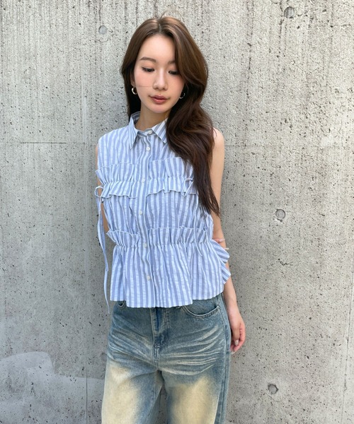 3.3 Field Trip （3.3フィールドトリップ）の「3.3 Field Trip／ノースリーブフリルブラウス（シャツ/ブラウス・レディース・その他1/サックスブルー/オフホワイト・FREE）」の22枚目の写真