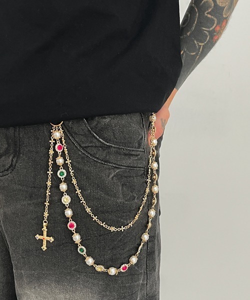 NOWLE(ノウル)の「【NOWLE】クロス&パール&カラーストーン 2連 ウォレットチェーン(ウォレットチェーン・メンズ・ゴールド/シルバー・FREE)」の10枚目の写真