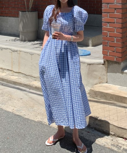 Freckle Seoul グレー　ワンピース パフスリーブ freckle 白いワンピース Freckle Seoul グレー ワンピース
