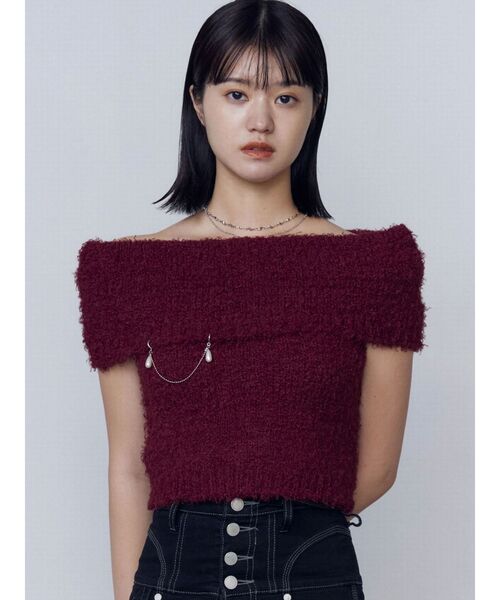 EMODA(エモダ)の「カールシャギーパールニットタンクトップ(ニット/セーター・レディース・ネイビー/レッド/ブラック・FREE)」の1枚目の写真