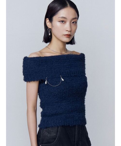 EMODA(エモダ)の「カールシャギーパールニットタンクトップ(ニット/セーター・レディース・ネイビー/レッド/ブラック・FREE)」の14枚目の写真