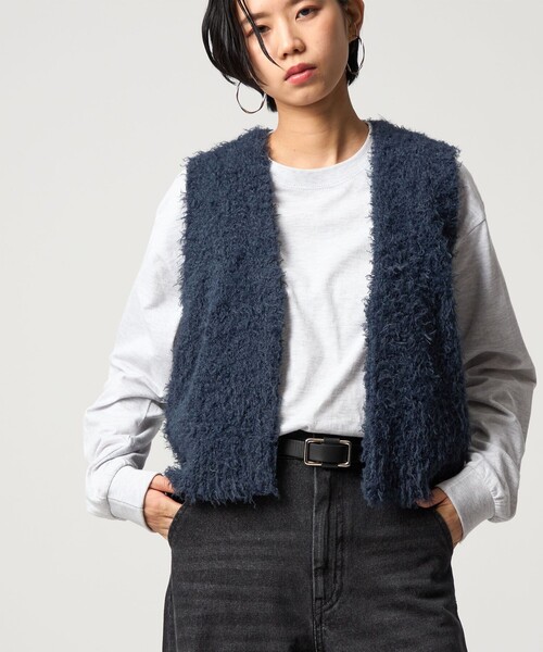 CITEN（シテン）の「＜CITEN＞シャギーニットベスト（ベスト・レディース・ダークブラウン/ネイビー/オフホワイト・FREE）」の3枚目の写真