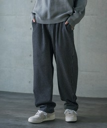 ストレッチヒッコリーワンタックワイドテーパードパンツ
