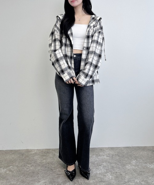 INGNI(イング)の「【WEB限定】フードビッグチェックシャツ(シャツ/ブラウス・レディース・ワイン系8/ホワイト系9/ブラック系・M)」の9枚目の写真