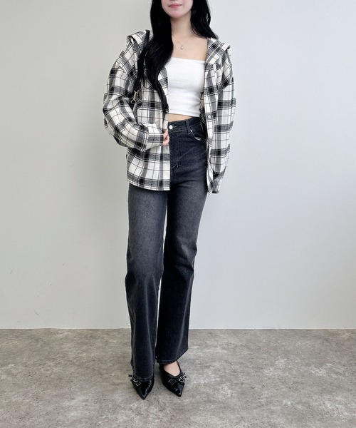 INGNI(イング)の「【WEB限定】フードビッグチェックシャツ(シャツ/ブラウス・レディース・ワイン系8/ホワイト系9/ブラック系・M)」の10枚目の写真