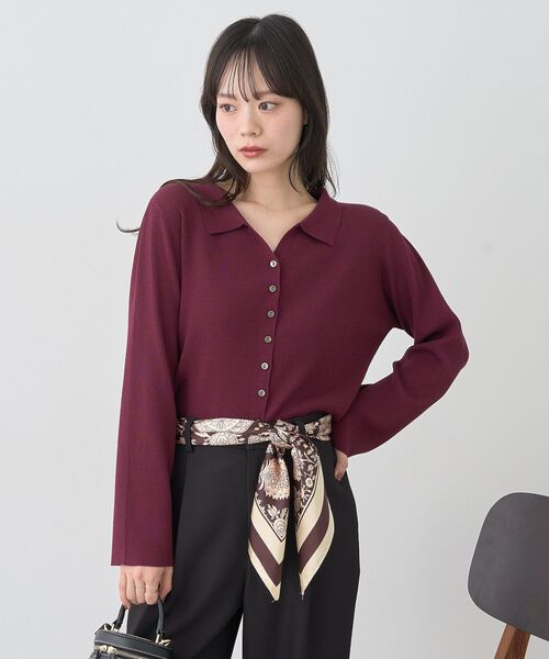 earth music&ecology（アースミュージックアンドエコロジー）の「襟付きニットカーディガン（カーディガン/ボレロ・レディース・ブラック/ピンク/ボルドー・FREE）」の6枚目の写真