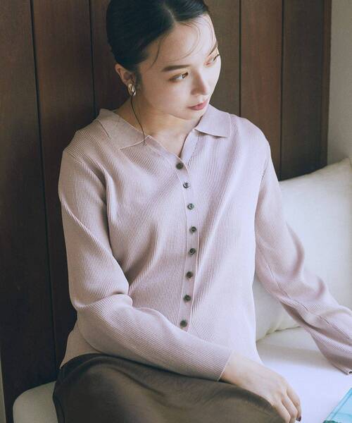 earth music&ecology（アースミュージックアンドエコロジー）の「襟付きニットカーディガン（カーディガン/ボレロ・レディース・ブラック/ピンク/ボルドー・FREE）」の7枚目の写真