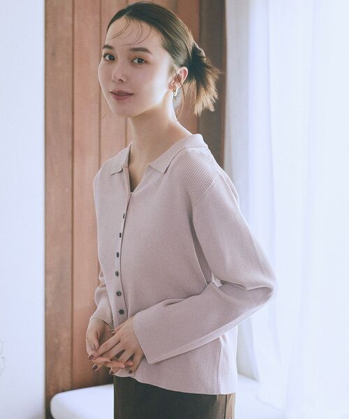 earth music&ecology（アースミュージックアンドエコロジー）の「襟付きニットカーディガン（カーディガン/ボレロ・レディース・ブラック/ピンク/ボルドー・FREE）」の8枚目の写真