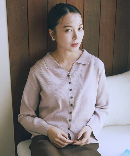 earth music&ecology（アースミュージックアンドエコロジー）の「襟付きニットカーディガン（カーディガン/ボレロ・レディース・ブラック/ピンク/ボルドー・FREE）」の9枚目の写真