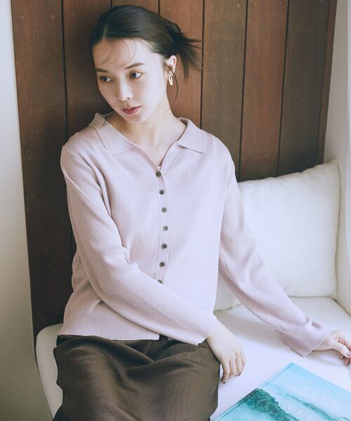 earth music&ecology（アースミュージックアンドエコロジー）の「襟付きニットカーディガン（カーディガン/ボレロ・レディース・ブラック/ピンク/ボルドー・FREE）」の10枚目の写真