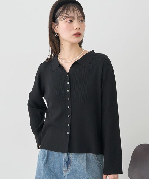 earth music&ecology（アースミュージックアンドエコロジー）の「襟付きニットカーディガン（カーディガン/ボレロ・レディース・ブラック/ピンク/ボルドー・FREE）」の14枚目の写真