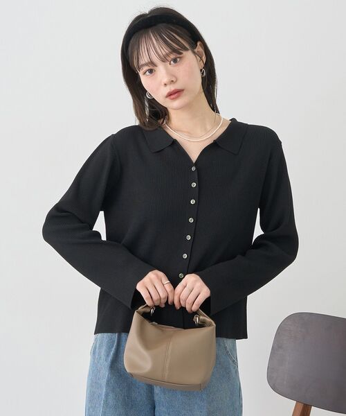 earth music&ecology（アースミュージックアンドエコロジー）の「襟付きニットカーディガン（カーディガン/ボレロ・レディース・ブラック/ピンク/ボルドー・FREE）」の15枚目の写真