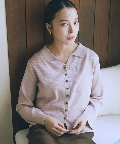 earth music&ecology（アースミュージックアンドエコロジー）の「襟付きニットカーディガン（カーディガン/ボレロ・レディース・ブラック/ピンク/ボルドー・FREE）」の3枚目の写真