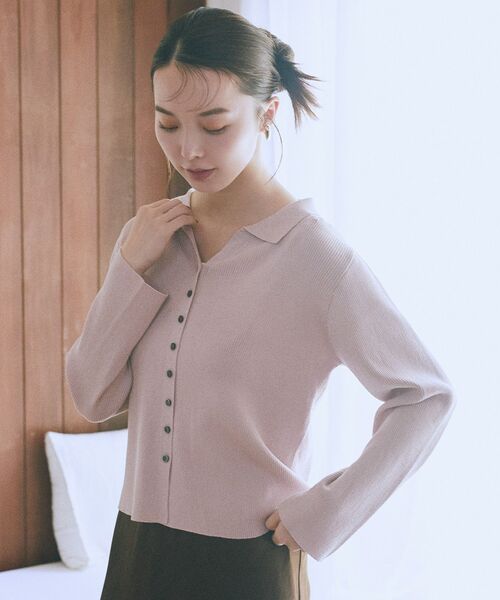 earth music&ecology（アースミュージックアンドエコロジー）の「襟付きニットカーディガン（カーディガン/ボレロ・レディース・ブラック/ピンク/ボルドー・FREE）」の4枚目の写真