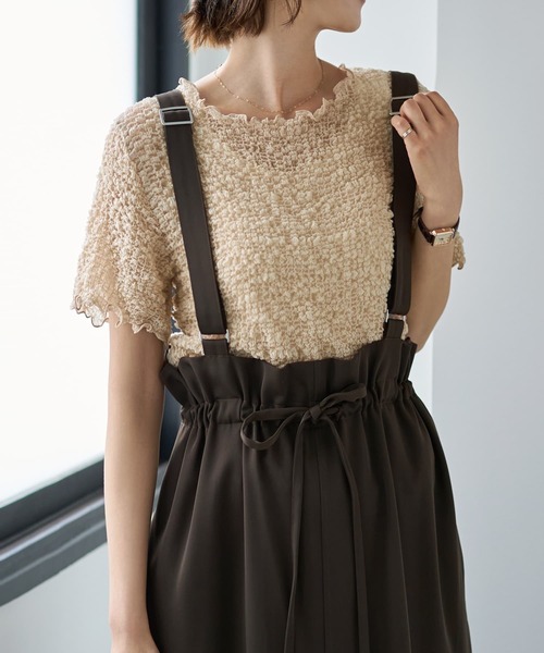 STYLE DELI（スタイルデリ）の「【LUXE】バブルカットソーの端っこメロウTシャツ（Tシャツ/カットソー・レディース・ブラック/アイボリー/ベージュ系・FREE）」の3枚目の写真