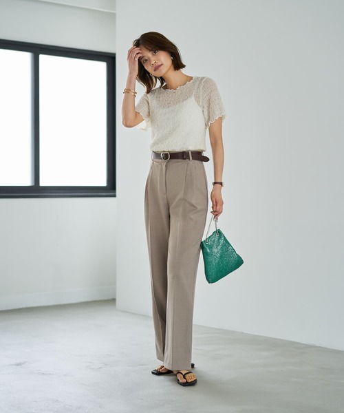 STYLE DELI（スタイルデリ）の「【LUXE】バブルカットソーの端っこメロウTシャツ（Tシャツ/カットソー・レディース・ブラック/アイボリー/ベージュ系・FREE）」の6枚目の写真