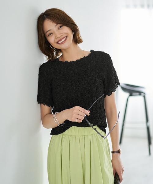 STYLE DELI（スタイルデリ）の「【LUXE】バブルカットソーの端っこメロウTシャツ（Tシャツ/カットソー・レディース・ブラック/アイボリー/ベージュ系・FREE）」の16枚目の写真