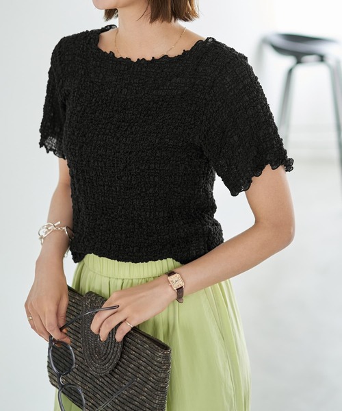 STYLE DELI（スタイルデリ）の「【LUXE】バブルカットソーの端っこメロウTシャツ（Tシャツ/カットソー・レディース・ブラック/アイボリー/ベージュ系・FREE）」の18枚目の写真