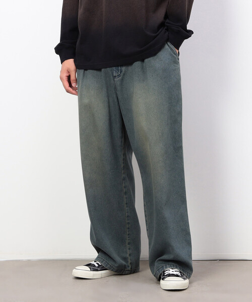 Purple&Yellow（パープルアンドイエロー）の「ライトオンスデニムタックワイドパンツ（デニムパンツ・メンズ・インディゴブルー・X-SMALL/SMALL/MEDIUM/LARGE）」の10枚目の写真