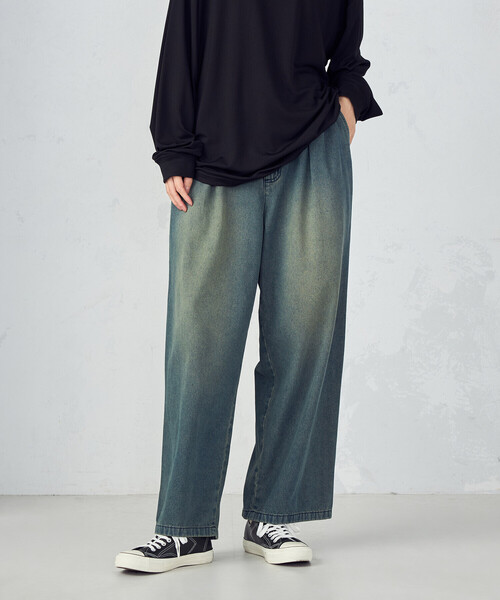 Purple&Yellow（パープルアンドイエロー）の「ライトオンスデニムタックワイドパンツ（デニムパンツ・メンズ・インディゴブルー・X-SMALL/SMALL/MEDIUM/LARGE）」の13枚目の写真