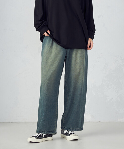 Purple&Yellow（パープルアンドイエロー）の「ライトオンスデニムタックワイドパンツ（デニムパンツ・メンズ・インディゴブルー・X-SMALL/SMALL/MEDIUM/LARGE）」の14枚目の写真