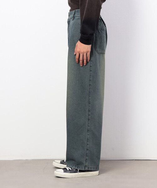 Purple&Yellow（パープルアンドイエロー）の「ライトオンスデニムタックワイドパンツ（デニムパンツ・メンズ・インディゴブルー・X-SMALL/SMALL/MEDIUM/LARGE）」の16枚目の写真