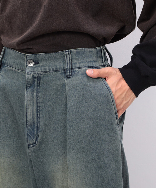 Purple&Yellow（パープルアンドイエロー）の「ライトオンスデニムタックワイドパンツ（デニムパンツ・メンズ・インディゴブルー・X-SMALL/SMALL/MEDIUM/LARGE）」の20枚目の写真