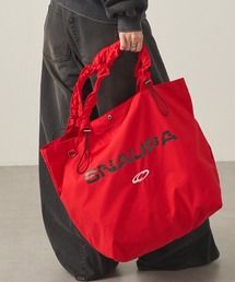 【Snap club】ドローコードギャザーハンドルロゴプリントトートバッグ