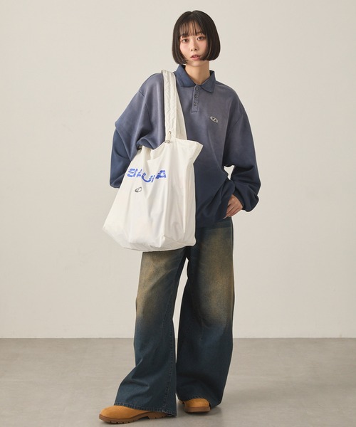 Snap club（スナップクラブ）の「【Snap club】ドローコードギャザーハンドルロゴプリントトートバッグ（トートバッグ・レディース・レッド/オフホワイト/ブラック/ネイビー・FREE）」の12枚目の写真