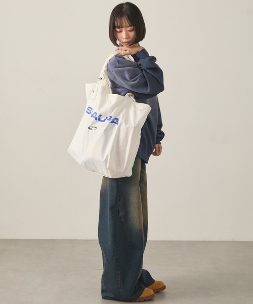 Snap club（スナップクラブ）の「【Snap club】ドローコードギャザーハンドルロゴプリントトートバッグ（トートバッグ・レディース・レッド/オフホワイト/ブラック/ネイビー・FREE）」の16枚目の写真