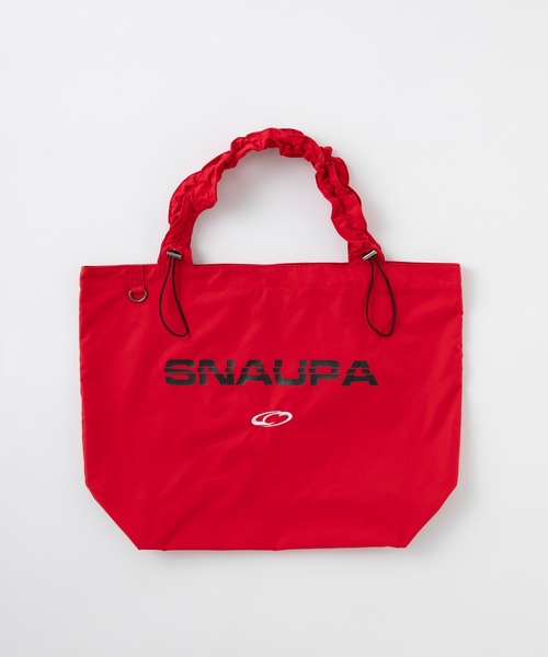 Snap club】ドローコードギャザーハンドルロゴプリントトートバッグ