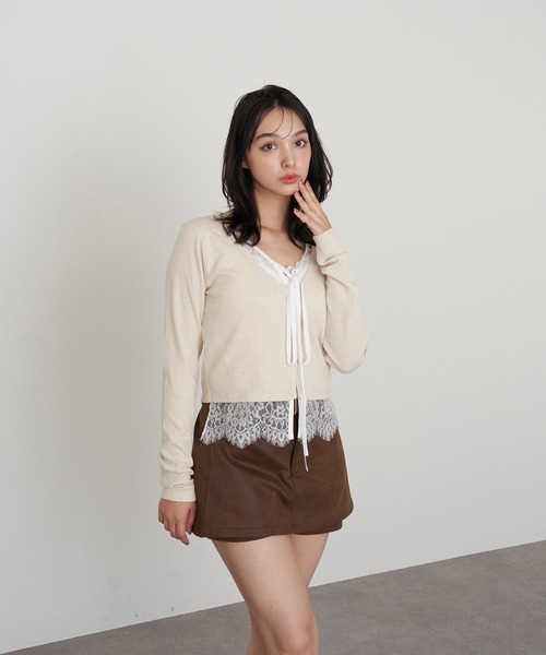 RAY CASSIN（レイカズン）の「レイヤードレースカーディガン（カーディガン/ボレロ・レディース・ベージュ/レッド/ブラック/グレー・FREE）」の20枚目の写真