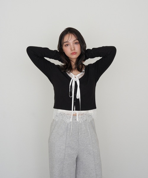 RAY CASSIN（レイカズン）の「レイヤードレースカーディガン（カーディガン/ボレロ・レディース・ベージュ/レッド/ブラック/グレー・FREE）」の7枚目の写真