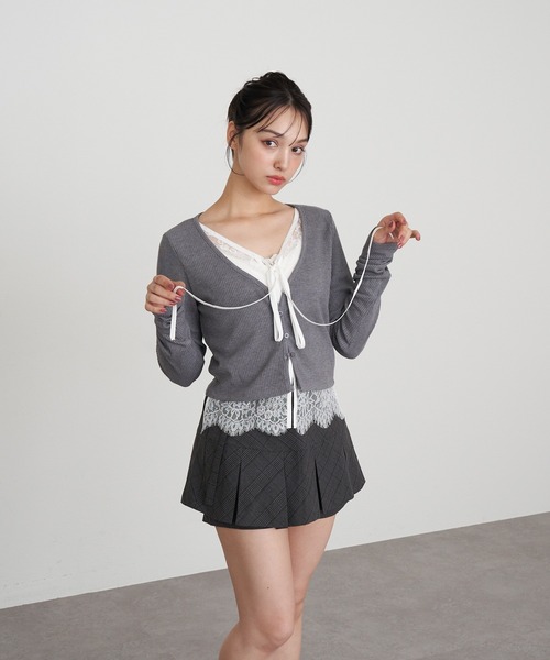 RAY CASSIN（レイカズン）の「レイヤードレースカーディガン（カーディガン/ボレロ・レディース・ベージュ/レッド/ブラック/グレー・FREE）」の13枚目の写真