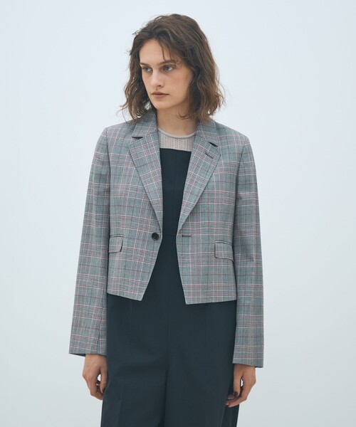 セール】ライトウールチェックシングルブレストジャケット（テーラード